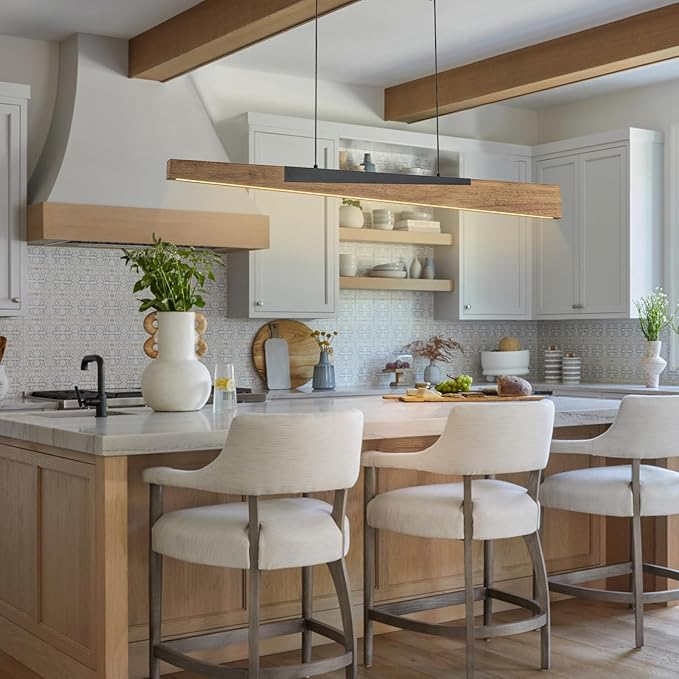 EDISLIVE Iris 49.2 in. 5-Light Dimmable Integrated LED Linear Wood Chandelier (24W, 3000K)